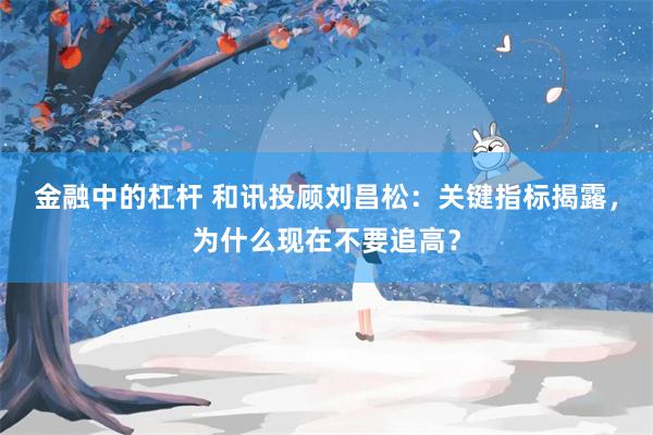 金融中的杠杆 和讯投顾刘昌松：关键指标揭露，为什么现在不要追高？